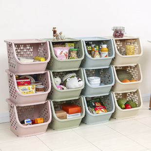 Plastic Household Kitchen Storage Basket Stackable Fruit and Vegetable Storage Basket Household Finishing Internet Celebrity Sundries Storage Rack