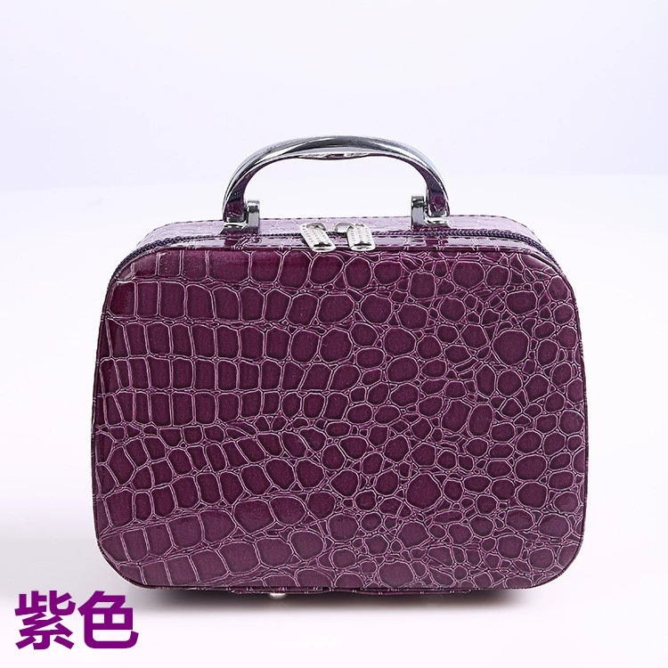 Handheld Square Makeup Box with Mirror, Korean Style PU Cosmetic Case, 17.5×19.5×13.5 cm