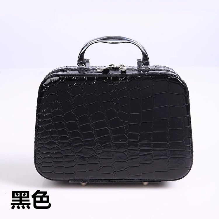 Handheld Square Makeup Box with Mirror, Korean Style PU Cosmetic Case, 17.5×19.5×13.5 cm