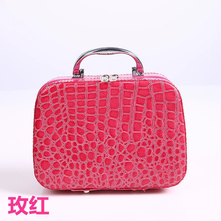 Handheld Square Makeup Box with Mirror, Korean Style PU Cosmetic Case, 17.5×19.5×13.5 cm