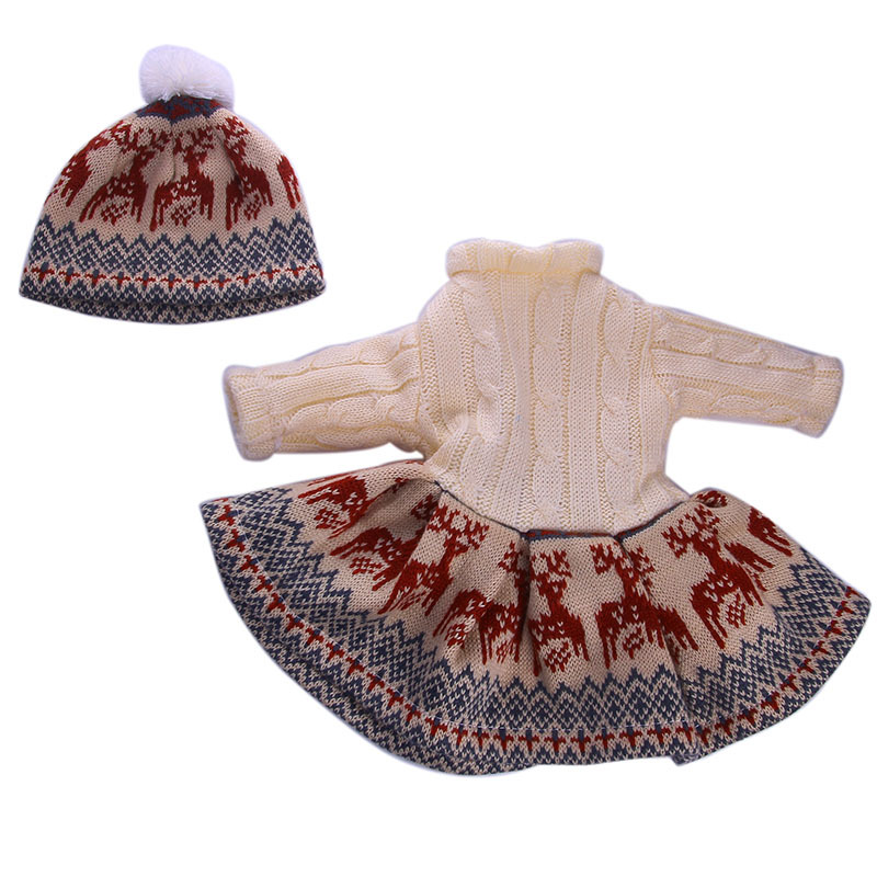 18 pulgadas muñeca americana accesorios suéter falda + sombrero traje 43cm xafu muñeca suéter de invierno traje al por mayor