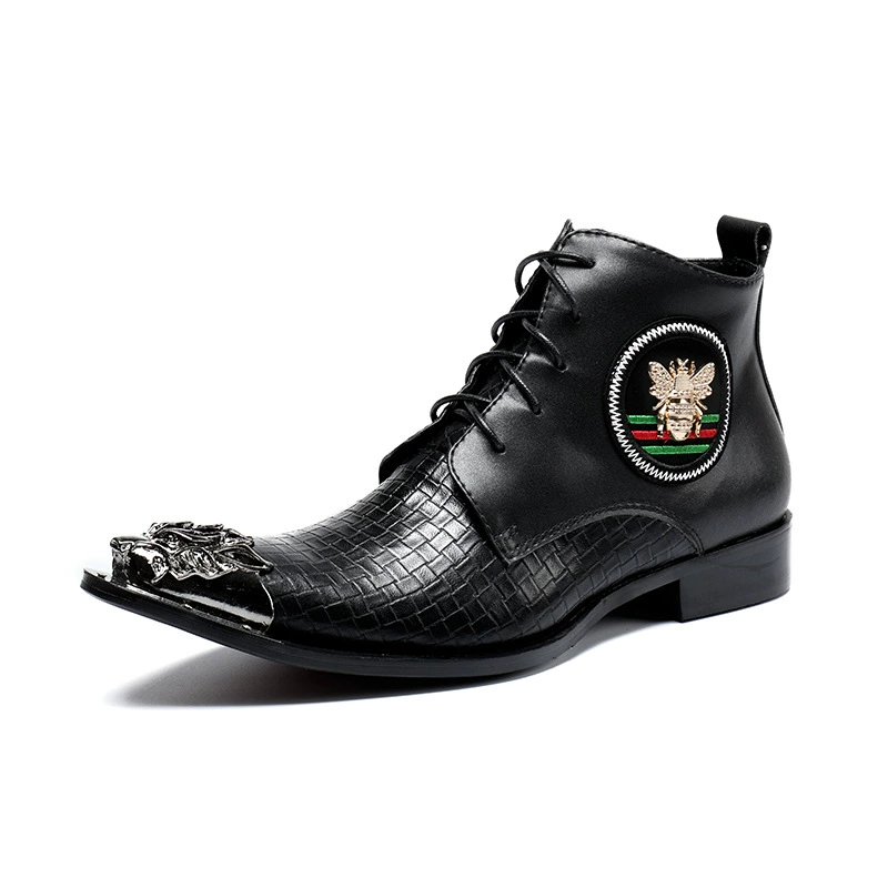 Осенне-зимние мужские кожаные сапоги, мужские короткие сапоги, остроносые деловые высокие кожаные туфли, теплые модные сапоги в Корейском стиле на шнуровке