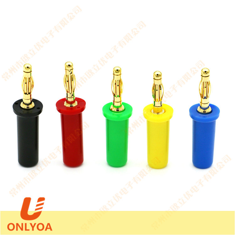 4mm 喇叭插头4毫米香蕉插头一体铜镀金耐插拔banana头U2013