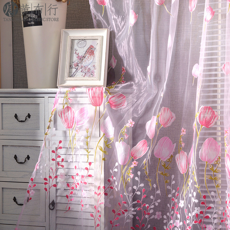 Tulip Curtains for Living Room, Bedroom, Balcony, Bay Window, Sheer Curtains, Light-Transmitting, Aliexpress Foreign Trade Finished Curtains, Factory Direct Sales, Window Curtains