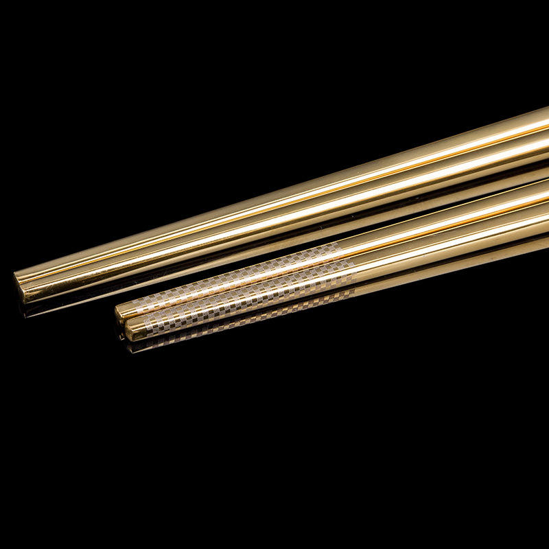 Palillos de acero inoxidable 304 para hogar, estilo coreano, cuadrados, chapados en titanio, huecos, anti-rodamiento, anti-escaldado, gravedad láser con carácter "Fu"