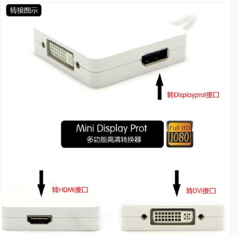 Suitable for Apple Mini Minidp to Dphdmi Dvi Three-In-One Converter Thunderbolt Interface Adapter Cable