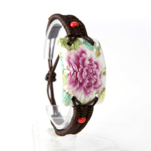 青歌 陶瓷首饰 粉彩桃花 手镯手链 手工饰品 礼品摆摊货源