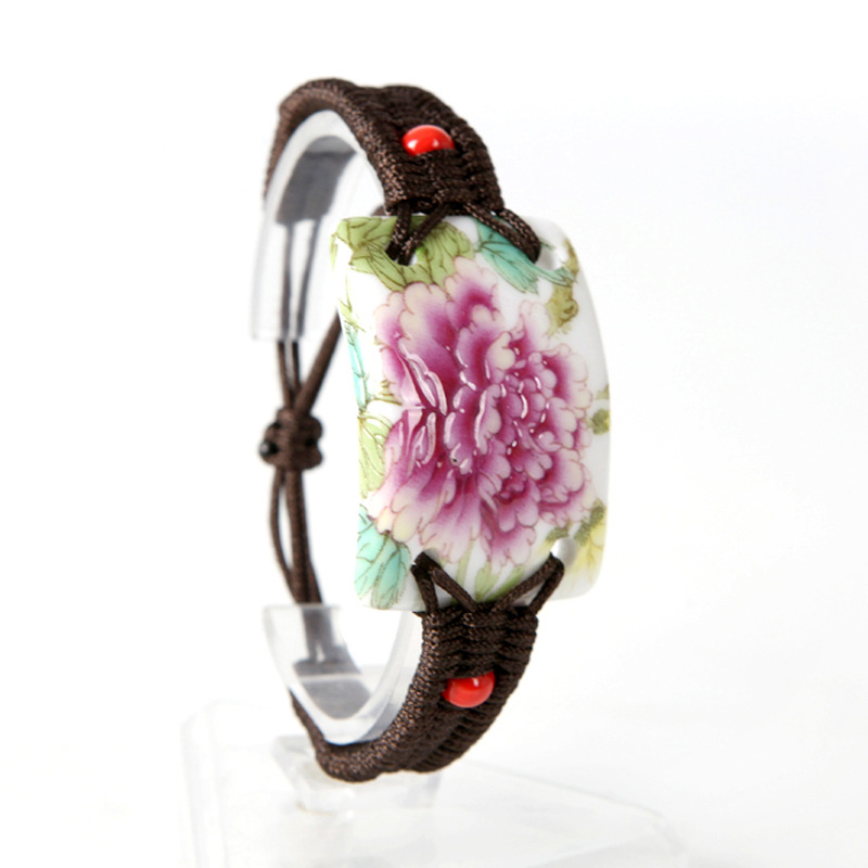 青歌 陶瓷首饰 粉彩桃花 手镯手链 手工饰品 礼品摆摊货源