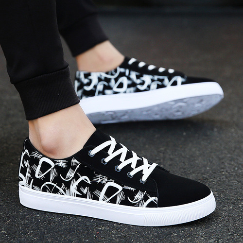 Men's Spring and Summer Shoes, Casual Shoes, Korean Style Board Shoes, Fashion Black and White, Living Sports Outdoor Running