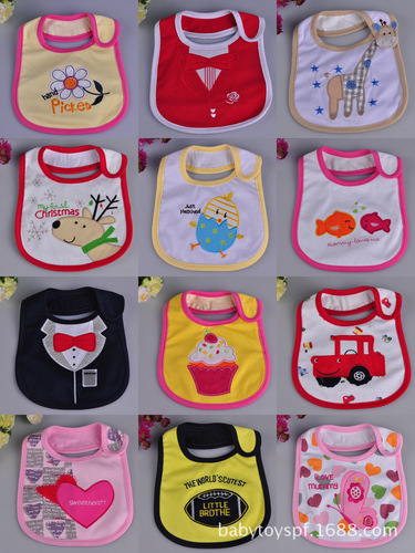 Foreign trade cartoon infant and baby all-cotton bibs baby bibs three-layer waterproof children's dribble cloth bibs