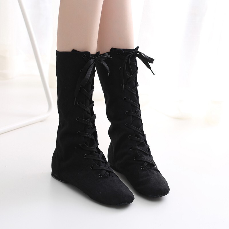 High-top Lengthened Adult Canvas Jazz Boots Soft Bottom Dance Shoes New Style Practice Shoes Women's Modern Dance Shoes Ballet Shoes