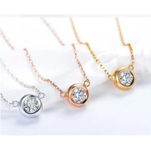 18K金南非钻石项链经典单钻项坠 轻奢黄金锁骨链真钻玫瑰金项链