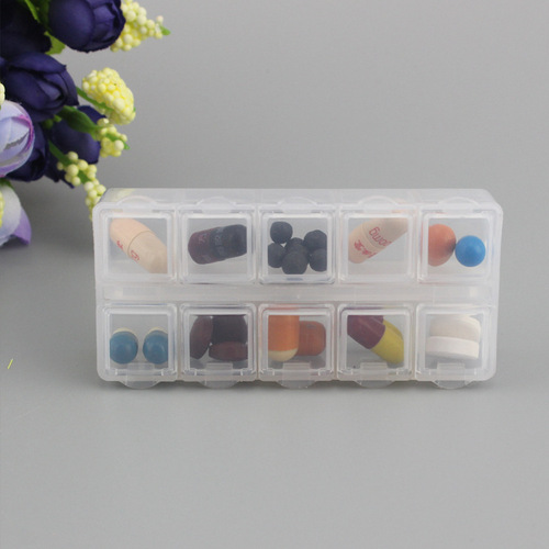 Small Number 10 Grid Plastic Box Independent Lid Small Medicine Box Parts Accessories Jewelry Earring Storage Box Manufacturer Wholesale