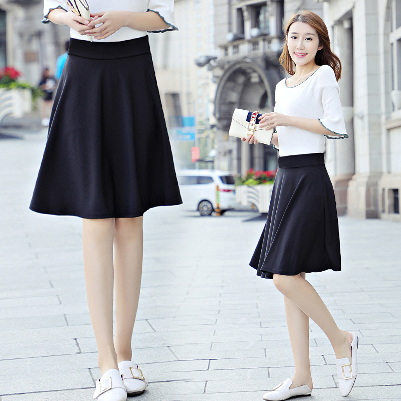 [Ap17 no lining] remember black cat 55cm long sun skirt high waist skirt without safety pants