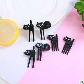 日本黑猫水果叉/可爱卡通宝宝叉/小猫便当装饰签6只装