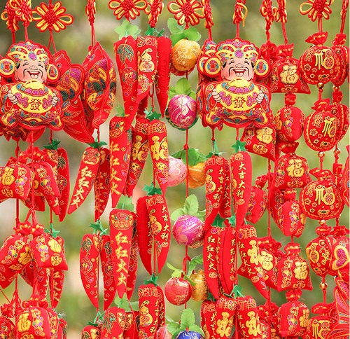 Wedding Supplies Festive Red Pepper Pendant Spring Festival New Year Decoration Chinese Knot Pendant Chili Firecracker Lucky Bag Wholesale
