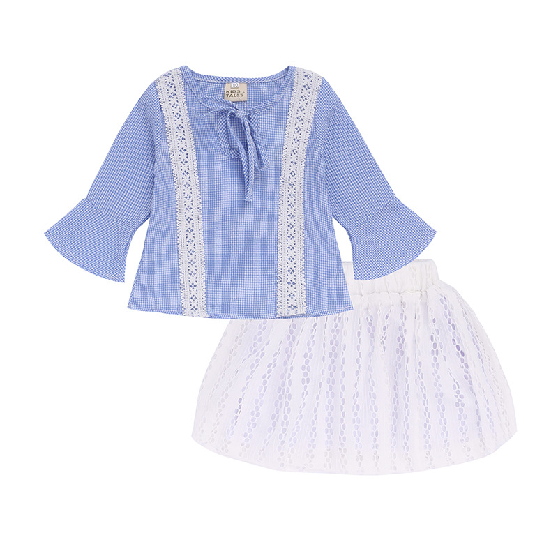 New Aliexpress Style Spring and Autumn Children's Long-Sleeved Base Shirt + Short Skirt Girls' Suit Dress