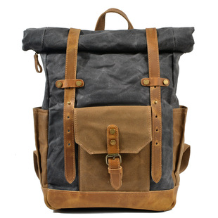 Vintage Contrast Color Oil Wax Waterproof Canvas Travel Backpack Computer Bag Large Capacity Outdoor Women's Backpack Men's Bag