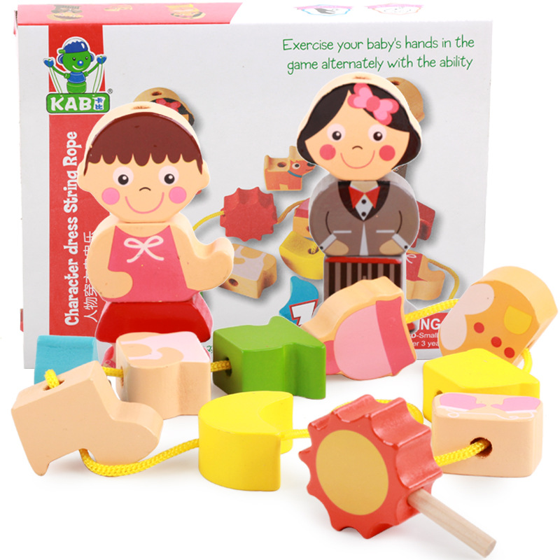Bloques de construcción de la ciudad de partículas grandes de madera con cuentas bebé cadena Hilo cuentas juego niños cadena música
