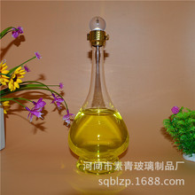 高硼硅玻璃空酒瓶 500ml透明水滴形酒瓶亚克力盖黄铜色卡扣密封