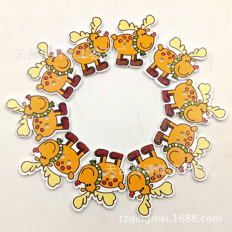 13 fondo blanco pintado Navidad botones de madera lindo decorativo de madera de dibujos animados de Navidad