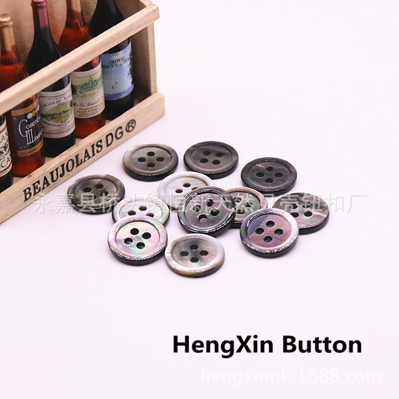 纽扣扣子批发 高档黑蝶贝细边四孔贝壳纽扣 衬衫针织衫西装装饰扣