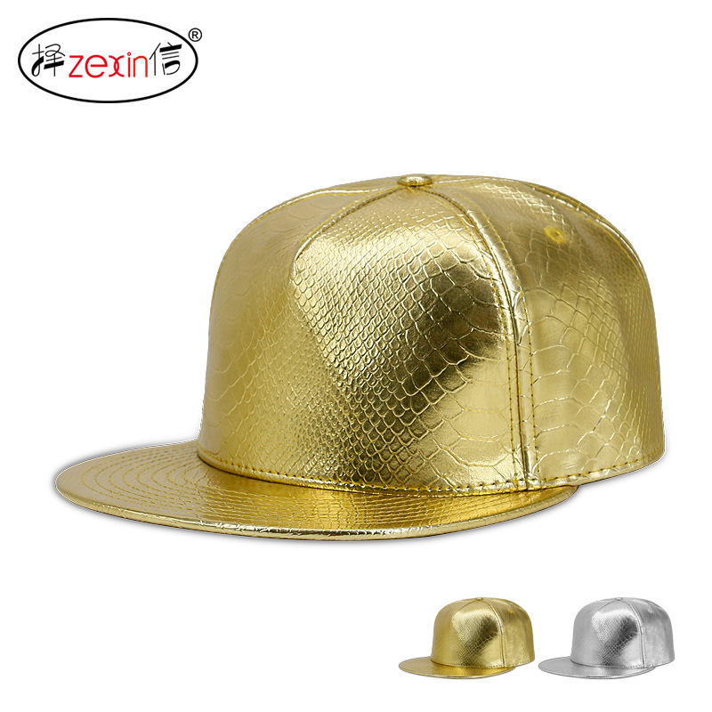 Gold Python Print Flat Brim Baseball Cap for Men Women