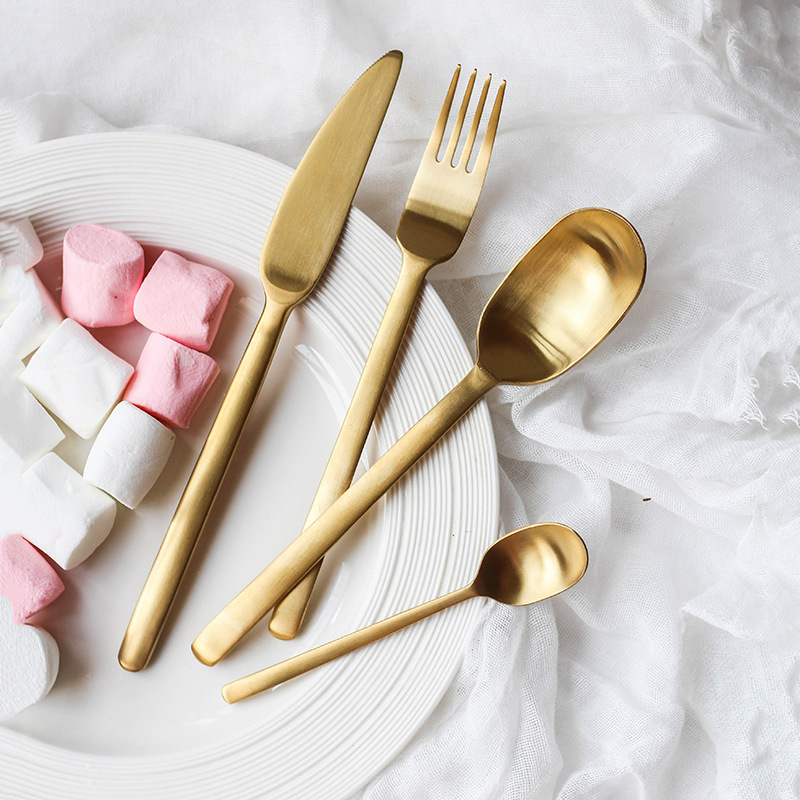 Silver Sable Allen Gold Plated Stainless Steel Tableware Knife and Fork Western Tableware Rose Gold Stainless Steel Knife and Fork Spoon