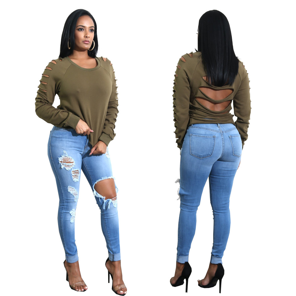 Primavera 2021 American Amazon en stock ripped Plus size jeans Mujer moda skinny pantalones nuevos productos