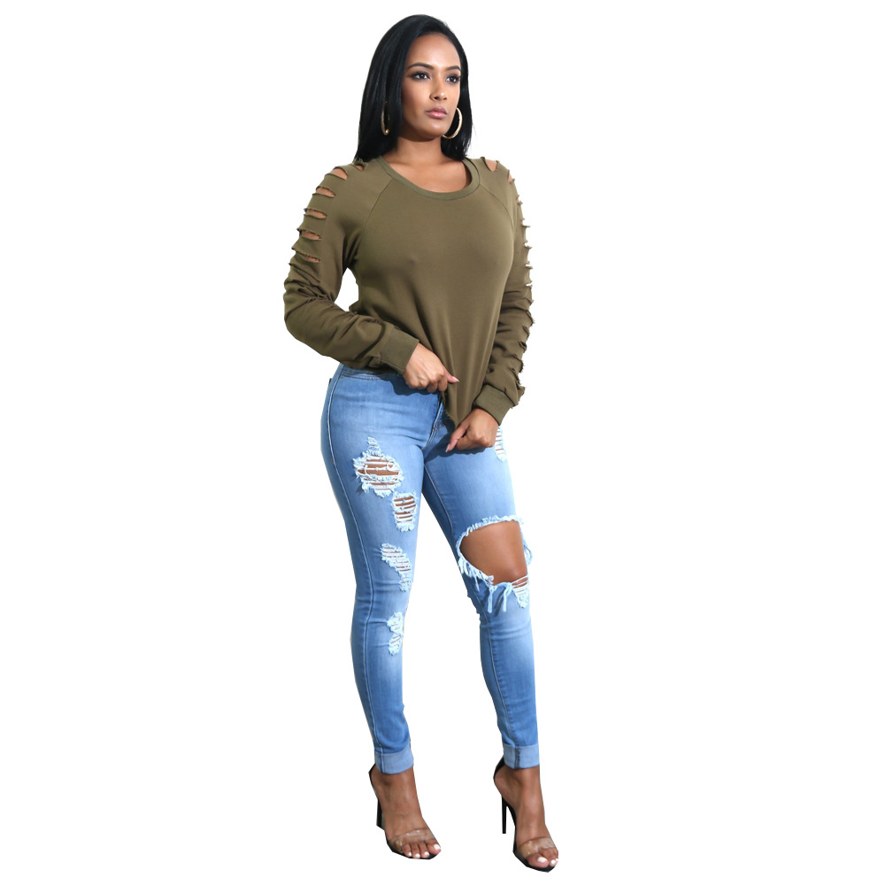 Primavera 2021 American Amazon en stock ripped Plus size jeans Mujer moda skinny pantalones nuevos productos