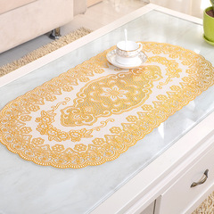 European style 40*84cm coffee table mat fabric hot stamping PVC oval tablecloth waterproof anti-scalding soft plastic mat