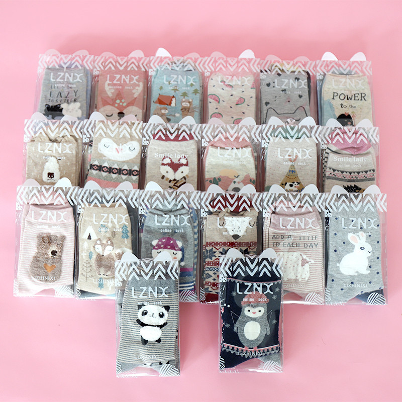 Socks women's autumn and winter cotton socks Korean cartoon cute socks cotton socks 2 pairs of boxed fashion socks