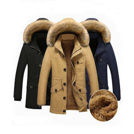 ebay跨境男士加绒加厚中长款夹克 青年韩版修身夹克新疆潮男外套
