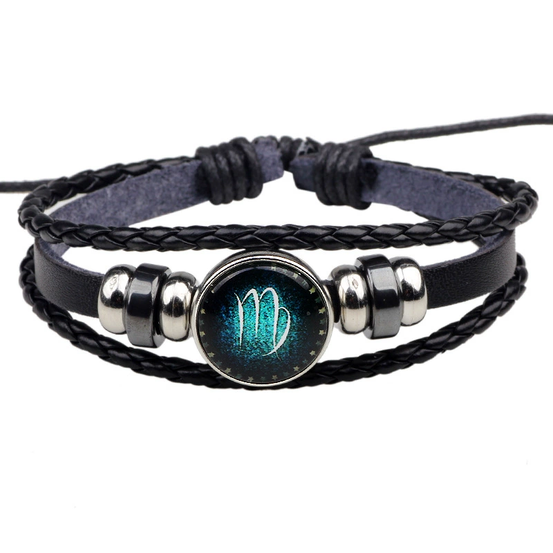 Zodiac signs, bracelet, leather woven accessory, DIY, Korean style, for beloved