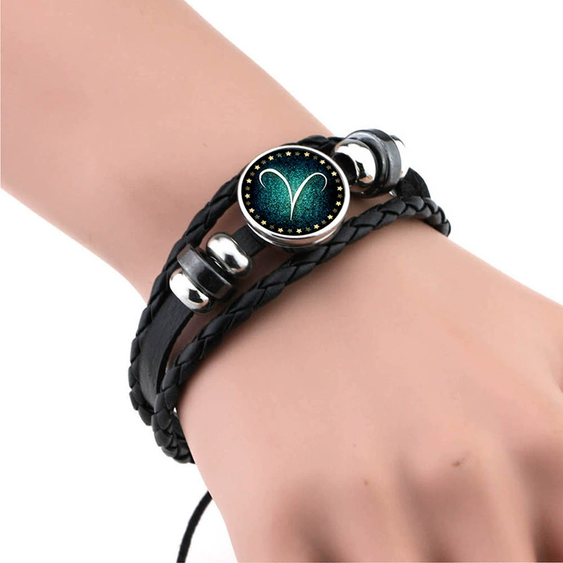Zodiac signs, bracelet, leather woven accessory, DIY, Korean style, for beloved