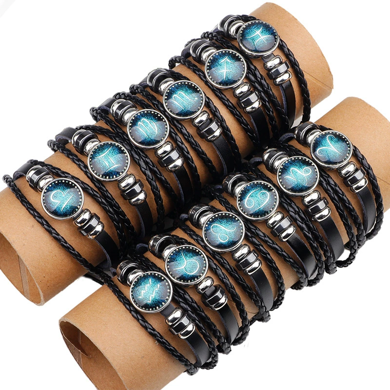 Zodiac signs, bracelet, leather woven accessory, DIY, Korean style, for beloved