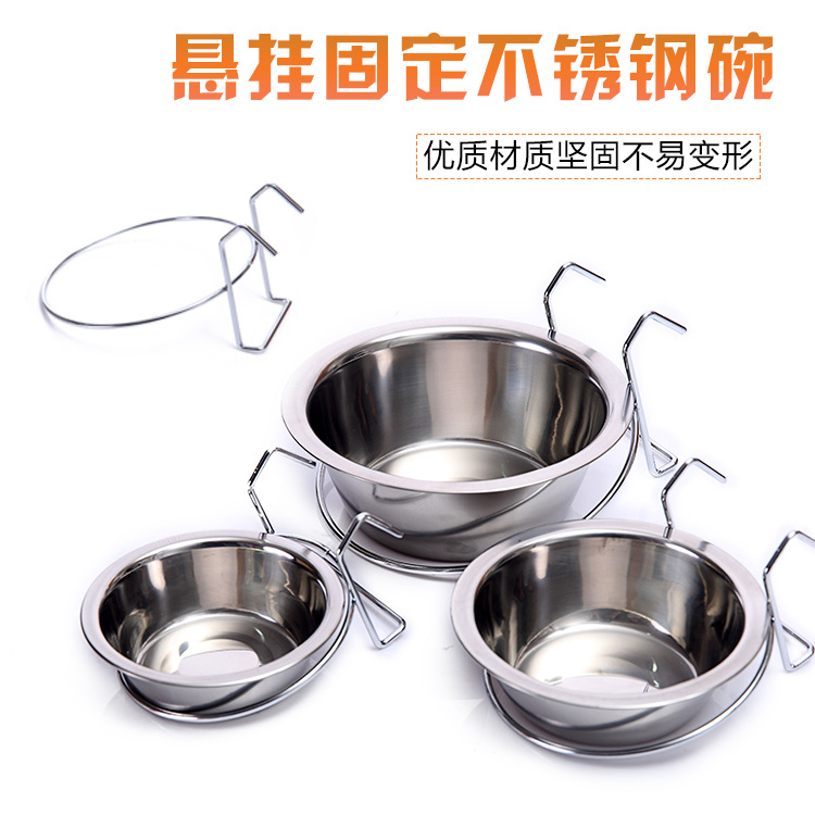 Acero inoxidable para mascotas colgante perro tazón colgante perro jaula comida tazón solo colgante perro jaula mascota tazón en stock al por mayor