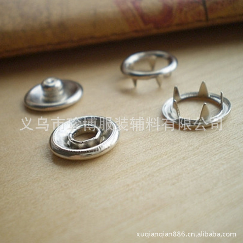 批发童装金属材质钮扣 9.5MM电白喷漆五爪扣 圆形铜珠光五抓扣