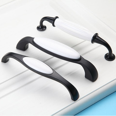 黑白陶瓷拉手 簡約歐式櫥櫃拉手 田園櫃門把手 陶瓷把手
