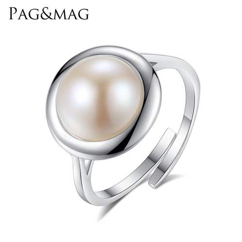 PAG&MAG S925 silver ring 10-10.5mm freshwater pearl fashion Korean style open ring for women