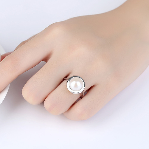 PAG&MAG S925 silver ring 10-10.5mm freshwater pearl fashion Korean style open ring for women