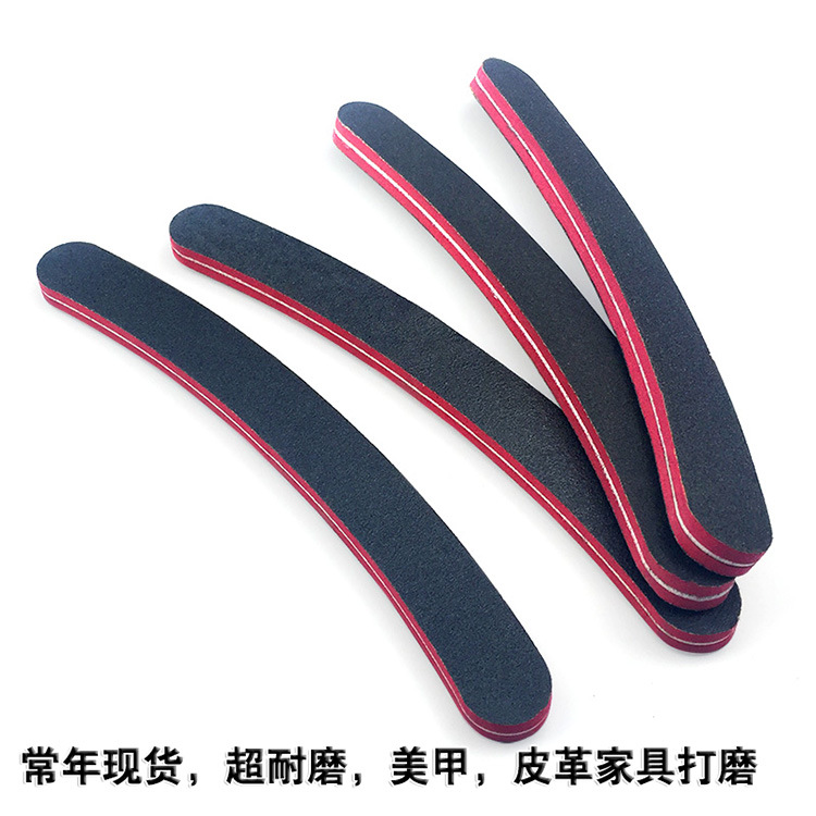 Herramientas de uñas suministros de arena engrosada lima de uñas profesional curva en forma de Luna tira de arena negra tira de molienda de doble cara
