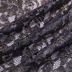 Gold-leafed lace fabric, velvet cotton, fashionable women's clothing, navy blue lace material, dress accessories