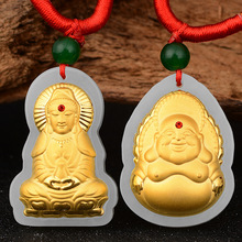 3D金镶玉 足金镶和田玉 宝石弥勒坐观音 坐佛款挂坠 厂家批发