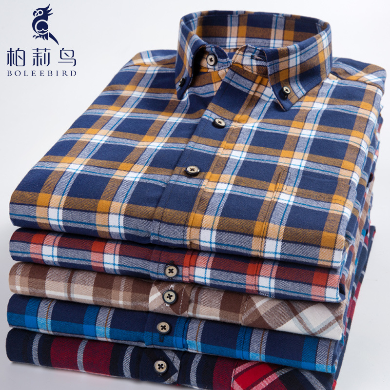 Men's shirts pure cotton plaid shirt lon...