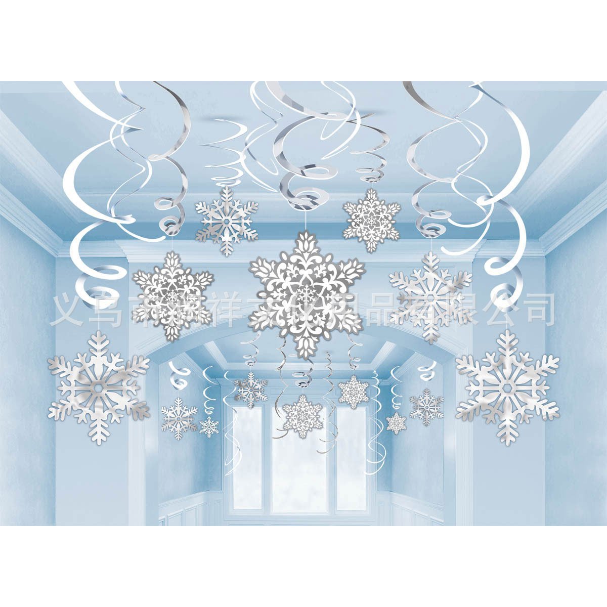 Amazon decoración suministros Navidad copo de nieve fiesta espiral colgante hueco tridimensional copo de nieve colgante color raya Garland