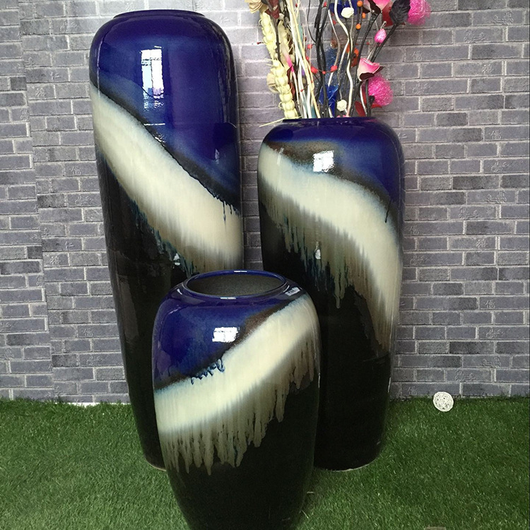 景德镇厂家直供手工制作景德镇复古落地大花瓶摆件三件套客厅摆件