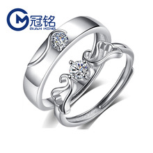 純銀天使之戀情侶戒指 s925銀韓版簡約男女一對活口戒指手飾品