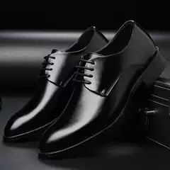 Men's Breathable Leather Dress Shoes Business Formal Pointed-Toe Lace-Up Flat Wedding Oxfords Large Size