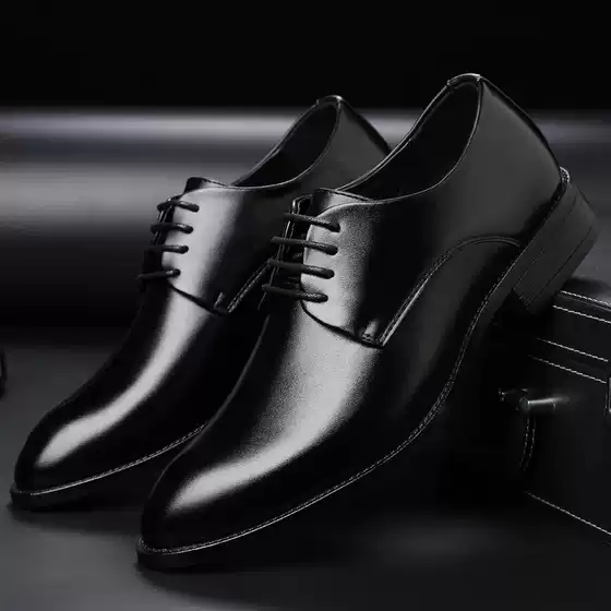 Men's Breathable Leather Dress Shoes Business Formal Pointed-Toe Lace-Up Flat Wedding Oxfords Large Size